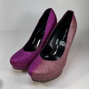 Mochael Antonio Hot Pink Sprinkle Glitter Platform Wedge Size 6.5